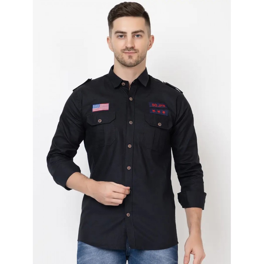 Reliable Black Cotton Long Sleeves Casual Shirt For Men