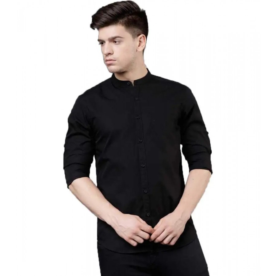 Reliable Black Cotton Solid Long Sleeves Casual Shirts For Men