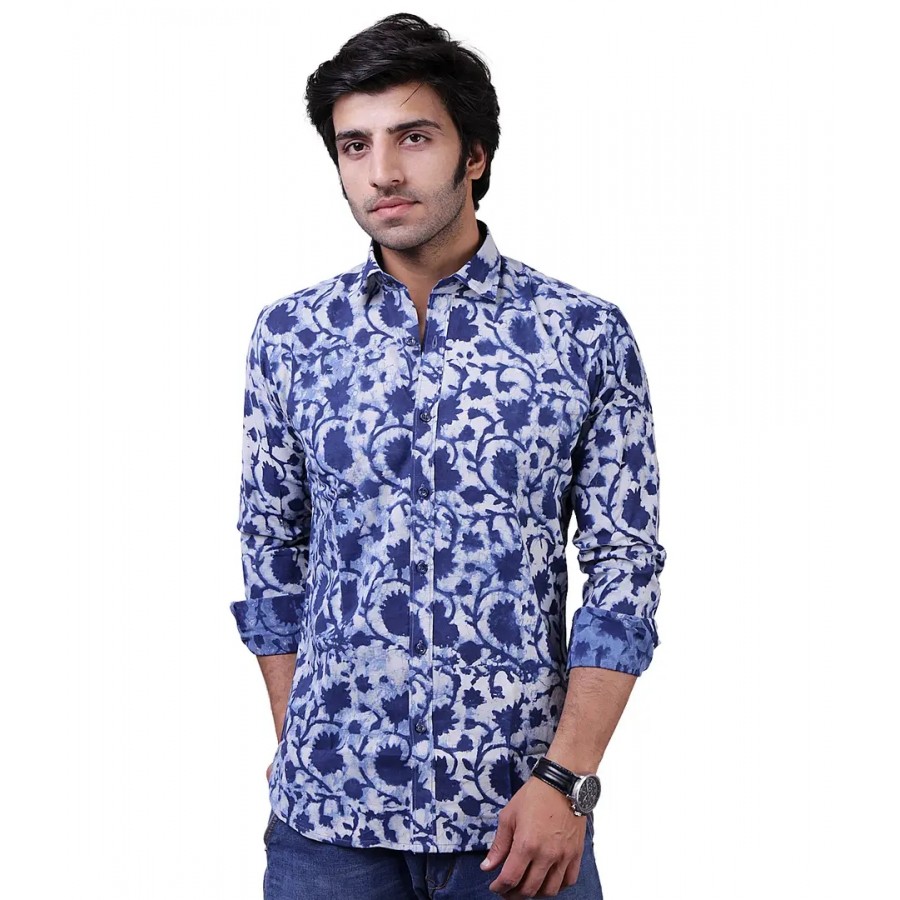 Reliable Blue Cotton Blend Long Sleeves Casual Shirts For Men