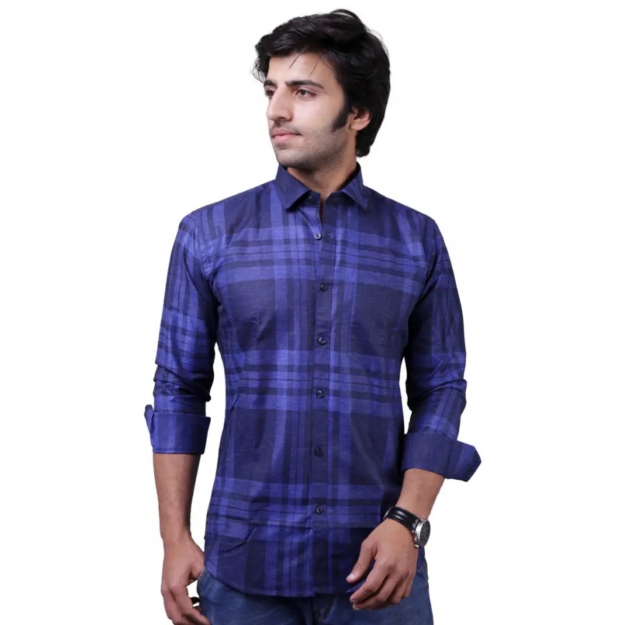 Reliable Blue Cotton Blend Long Sleeves Casual Shirts For Men