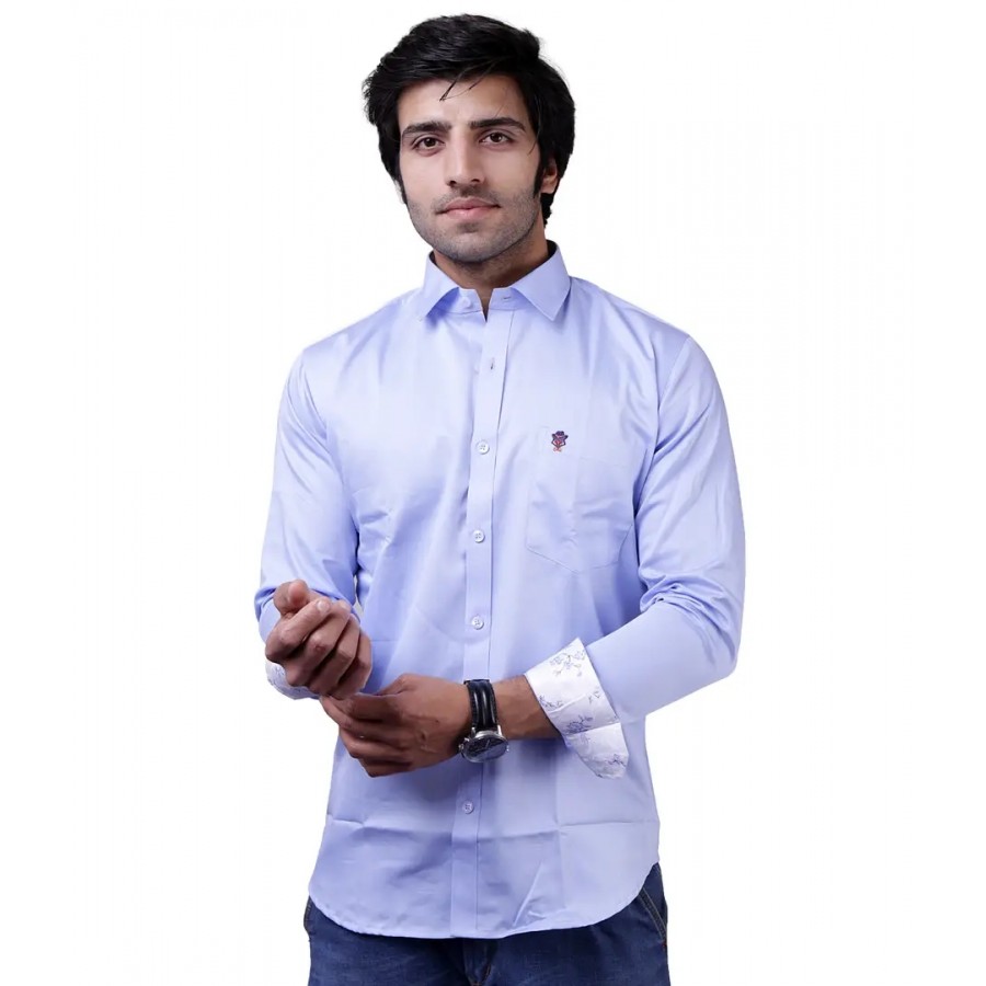 Reliable Blue Cotton Blend Long Sleeves Casual Shirts For Men