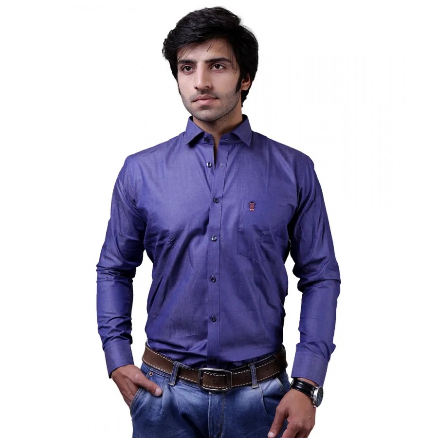 Reliable Blue Cotton Blend Long Sleeves Casual Shirts For Men