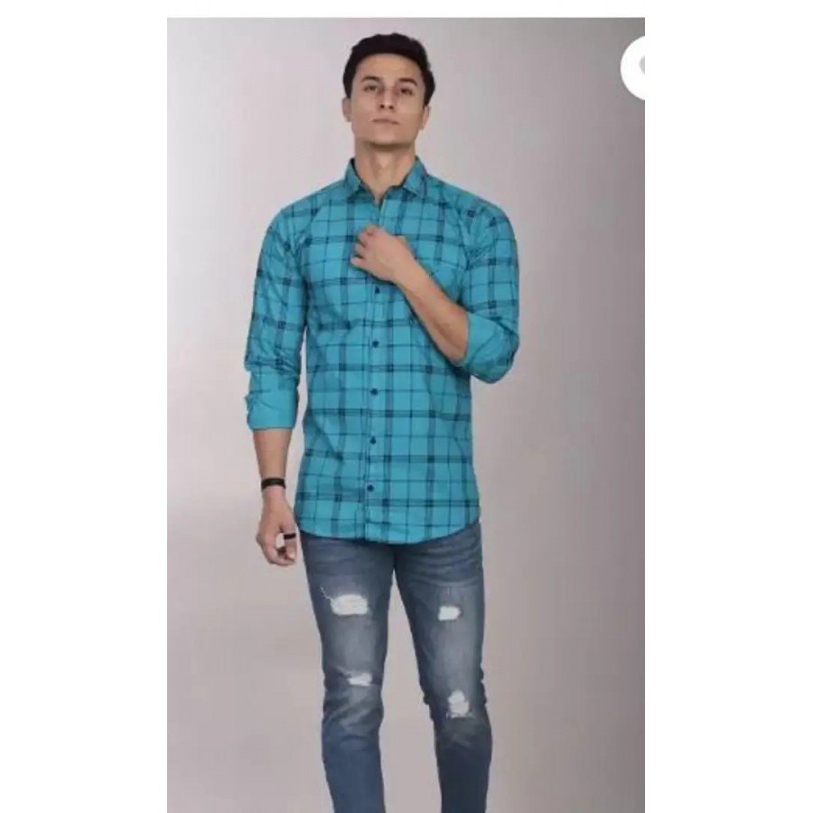 Reliable Blue Cotton Checked Long Sleeves Casual Shirts For Men