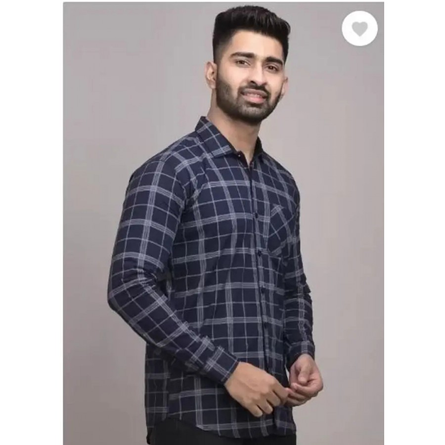 Reliable Blue Cotton Checked Long Sleeves Casual Shirts For Men