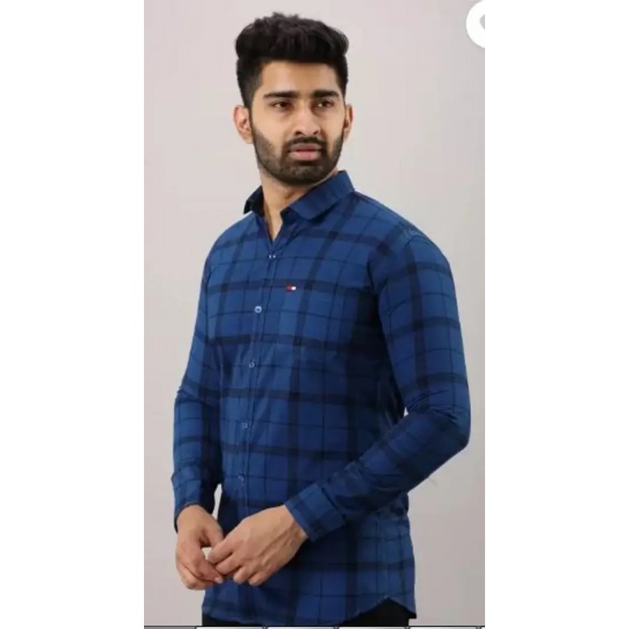 Reliable Blue Cotton Checked Long Sleeves Casual Shirts For Men