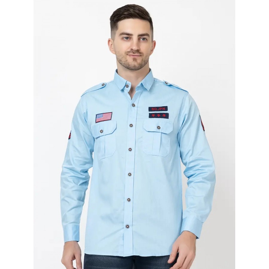 Reliable Blue Cotton Long Sleeves Casual Shirt For Men