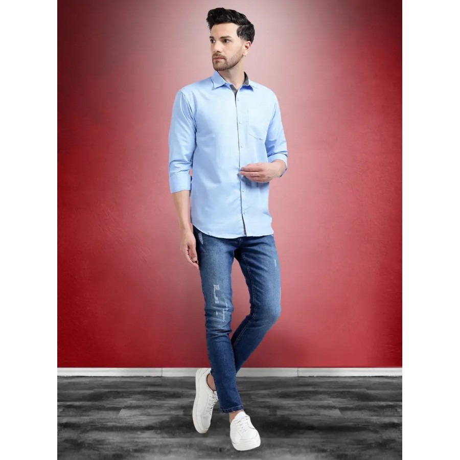 Reliable Blue Cotton Solid Long Sleeve Casual Shirts For Men