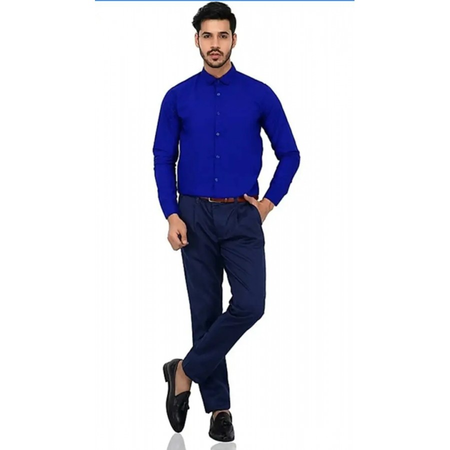 Reliable Blue Cotton Solid Long Sleeves Casual Shirt For Men