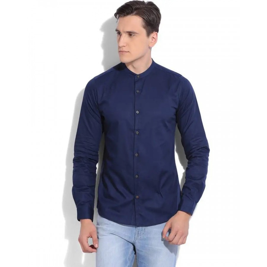 Reliable Blue Cotton Solid Long Sleeves Casual Shirts For Men