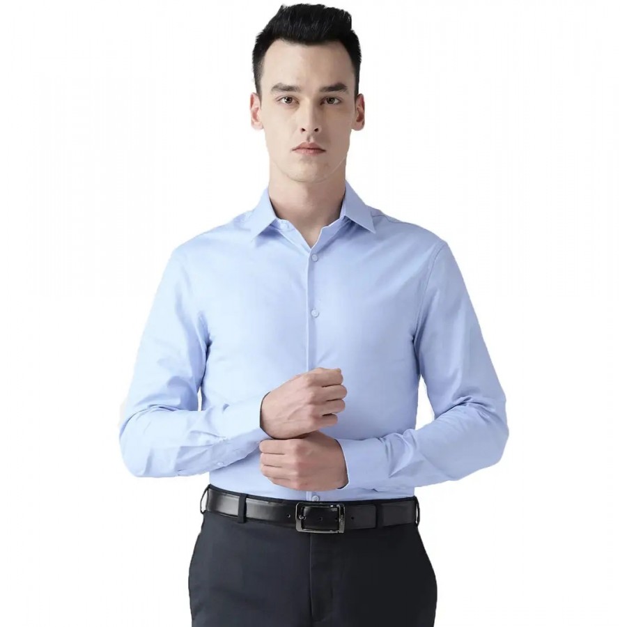 Reliable Blue Cotton Solid Long Sleeves Casual Shirts For Men