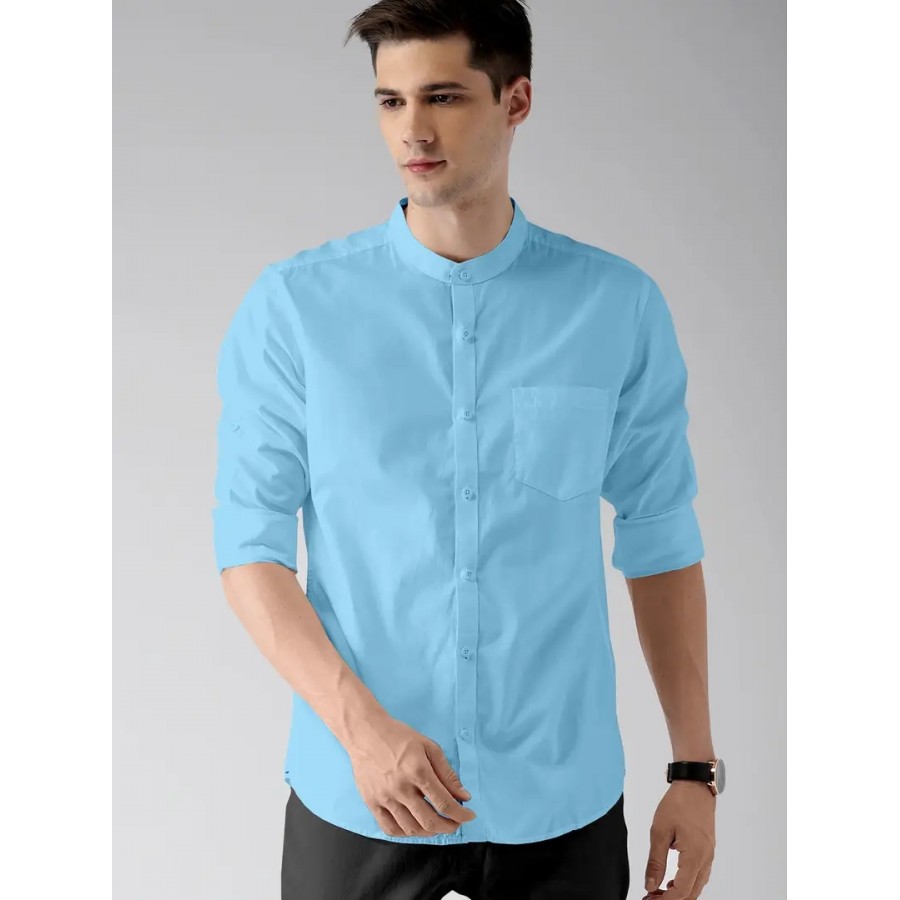 Reliable Blue Cotton Solid Long Sleeves Casual Shirts For Men