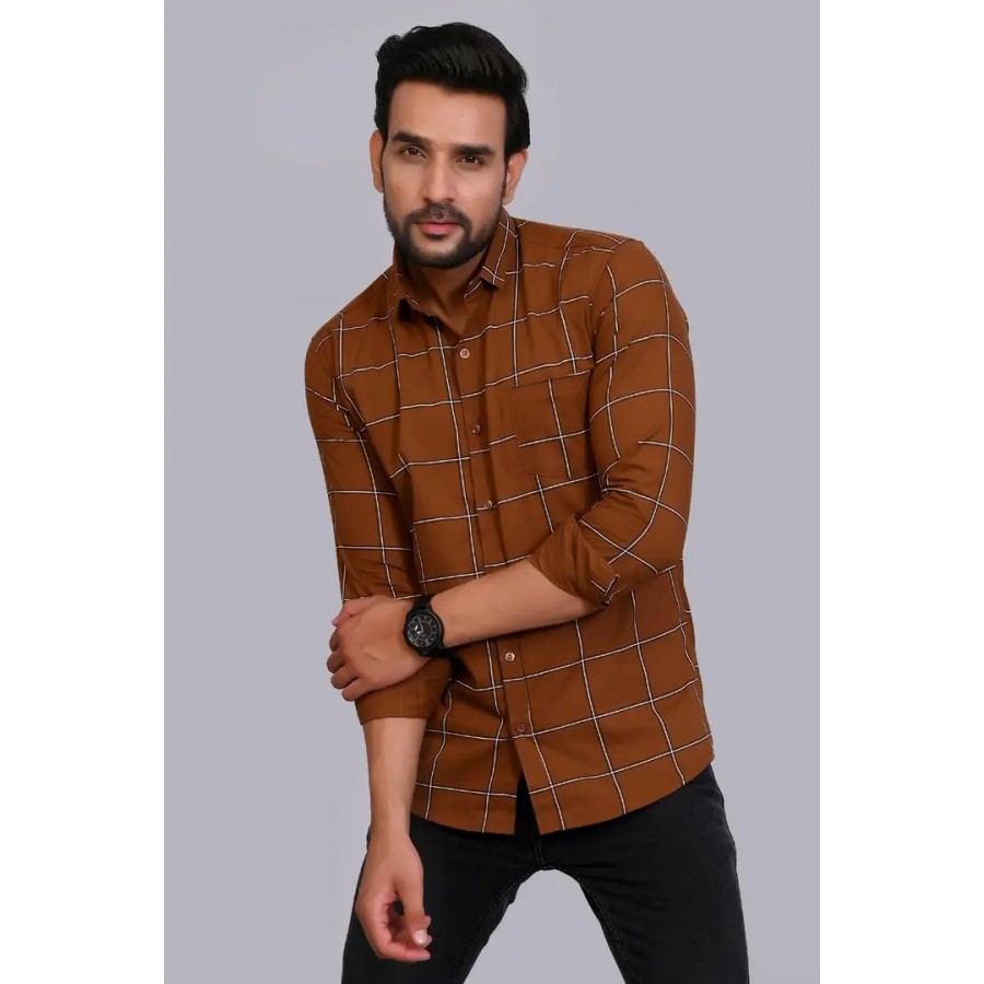 Reliable Brown Cotton Checked Long Sleeves Casual Shirts For Men