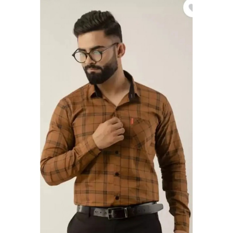 Reliable Brown Cotton Checked Long Sleeves Casual Shirts For Men