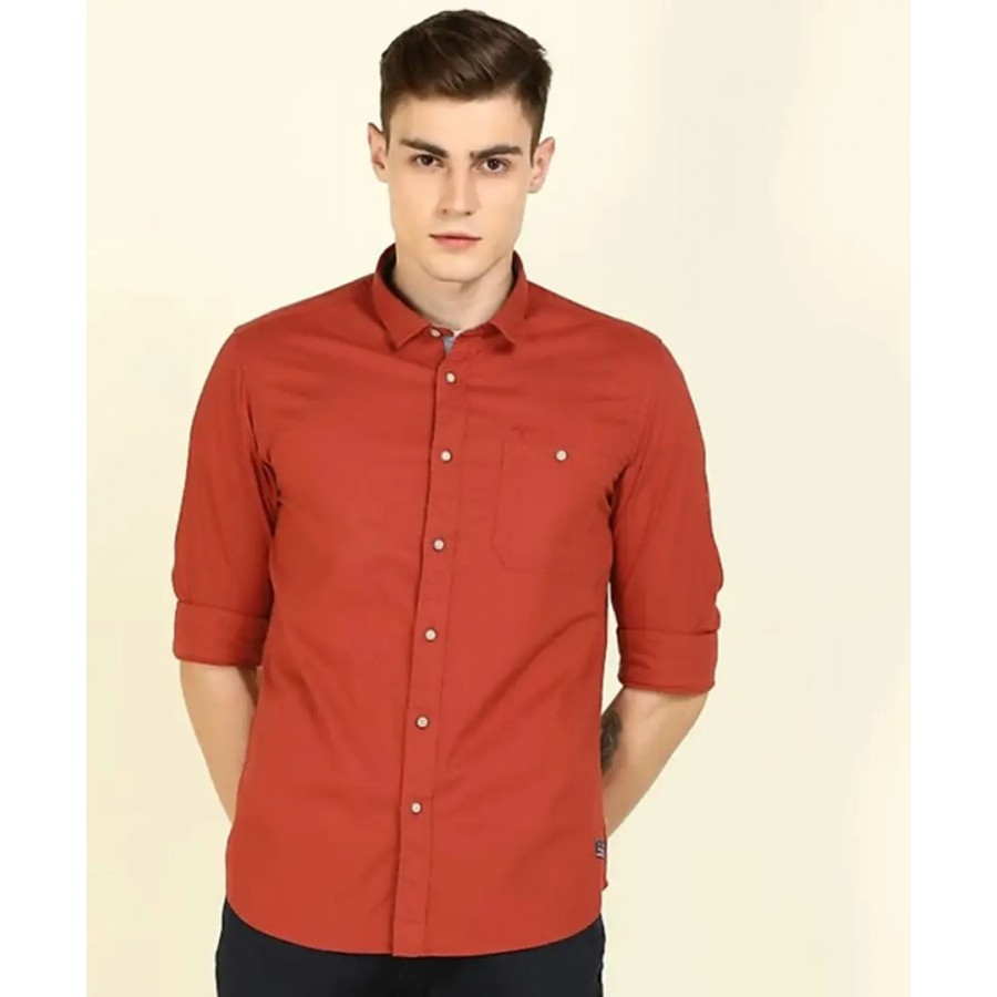 Reliable Brown Cotton Solid Long Sleeves Casual Shirt For Men