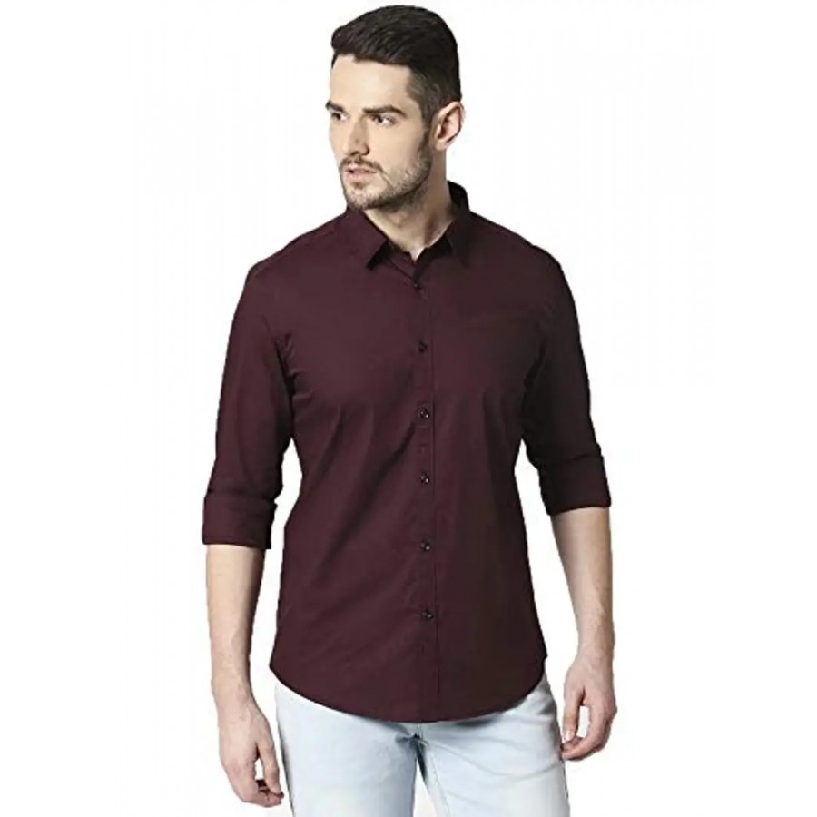 Reliable Brown Cotton Solid Long Sleeves Casual Shirts For Men