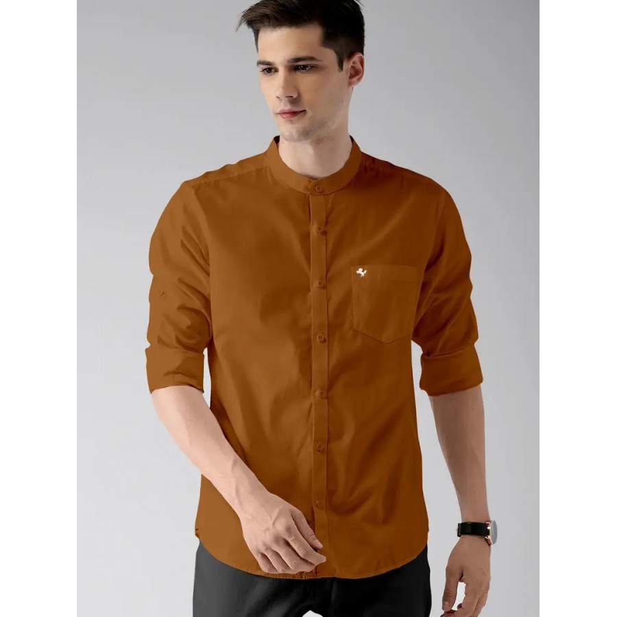 Reliable Brown Cotton Solid Long Sleeves Casual Shirts For Men