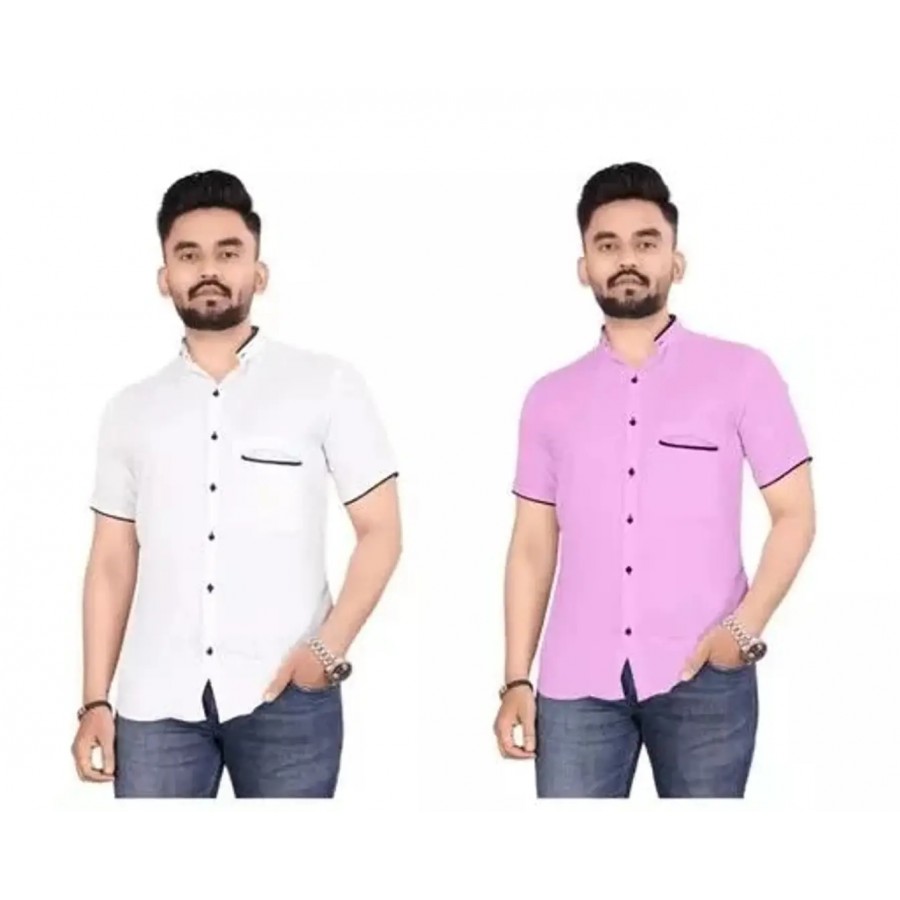 Reliable Cotton Blend Solid Half Sleeve Shirt For Men Pack Of 2