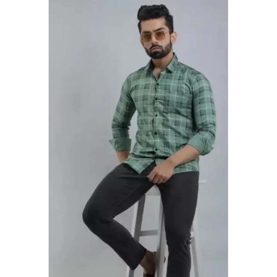 Reliable Green Cotton Checked Long Sleeves Casual Shirts For Men