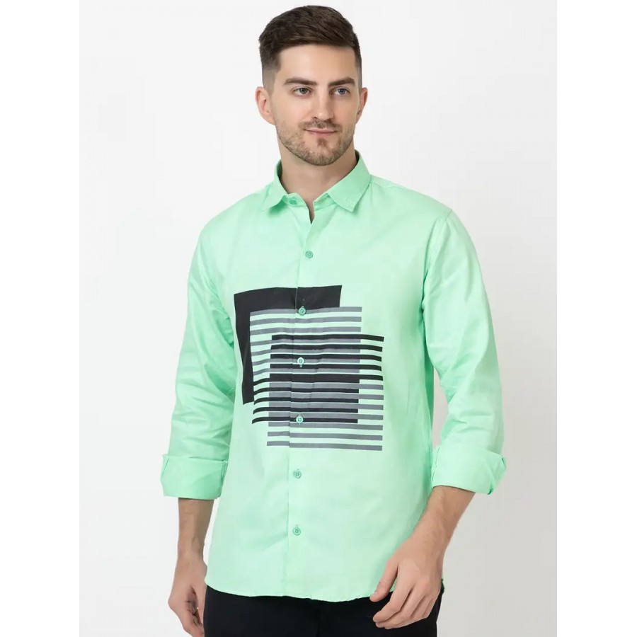 Reliable Green Cotton Long Sleeves Casual Shirt For Men