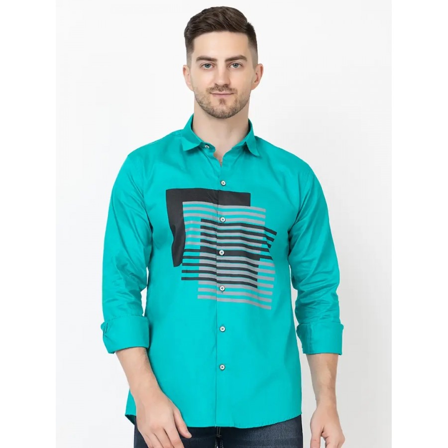 Reliable Green Cotton Long Sleeves Casual Shirt For Men