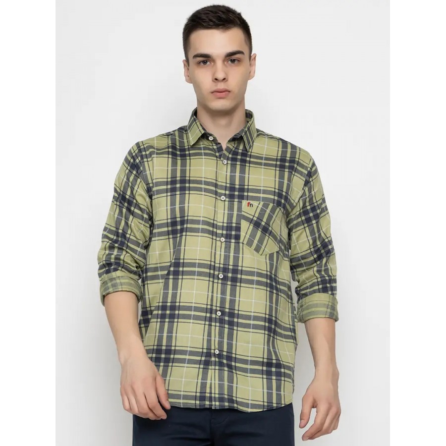 Reliable Green Cotton Long Sleeves Casual Shirt For Men