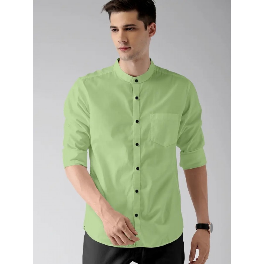 Reliable Green Cotton Solid Long Sleeves Casual Shirts For Men