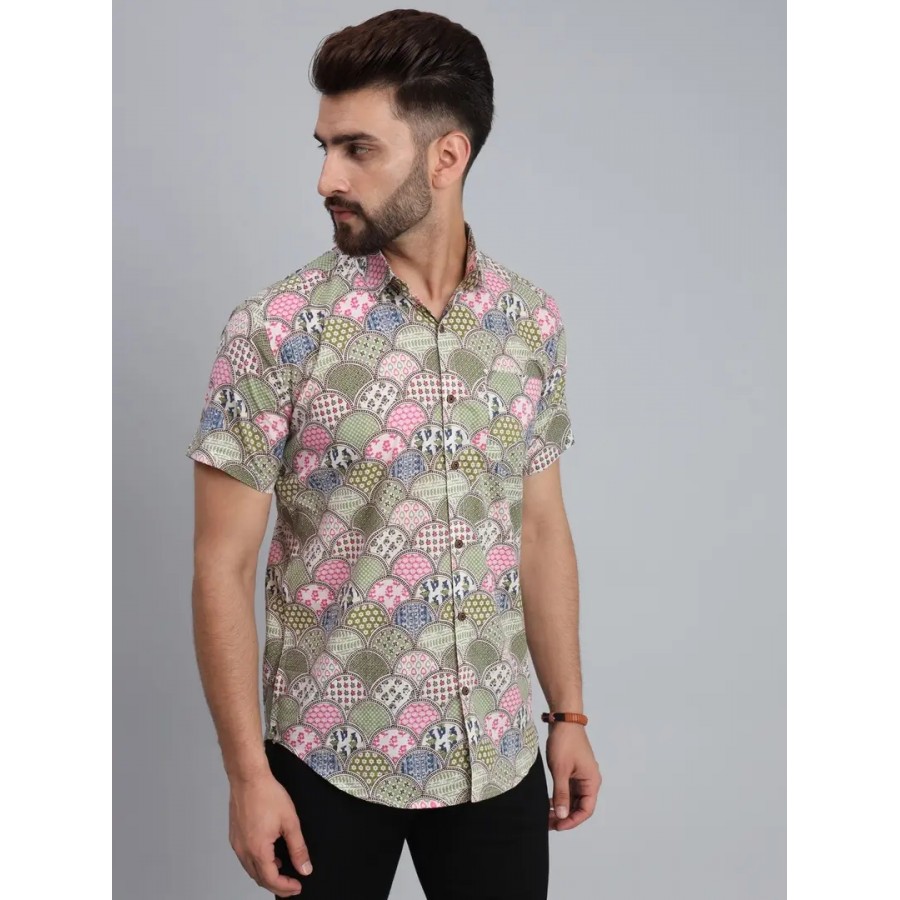 Reliable Grey Cotton Half Sleeves Printed Casual Shirt For Men