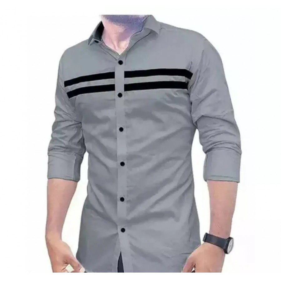 Reliable Grey Cotton Long Sleeves Casual Shirt For Men