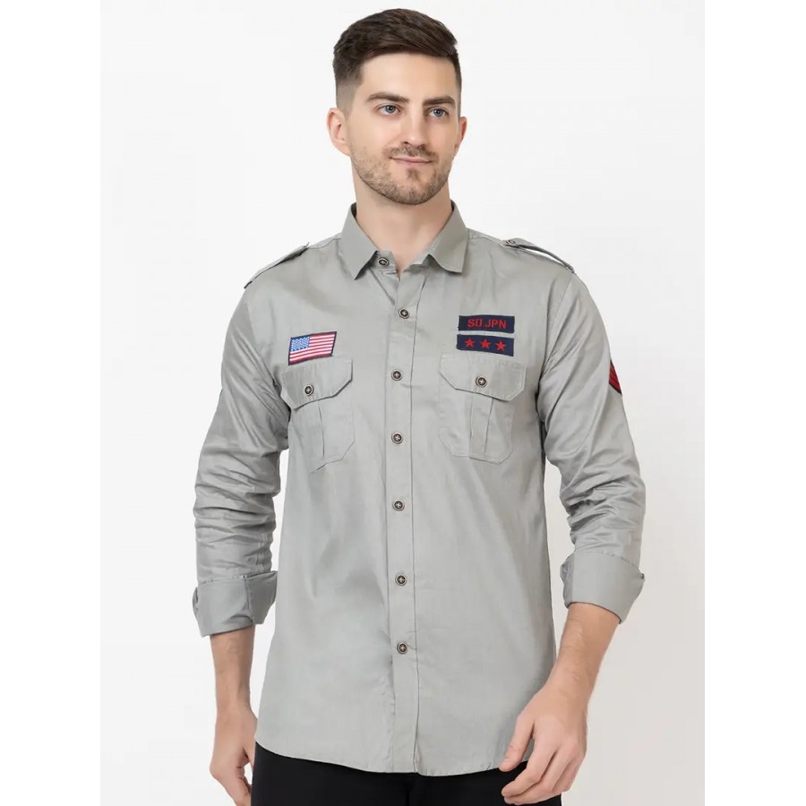 Reliable Grey Cotton Long Sleeves Casual Shirt For Men