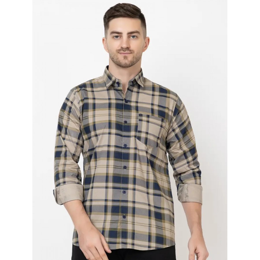 Reliable Khaki Cotton Long Sleeves Casual Shirt For Men