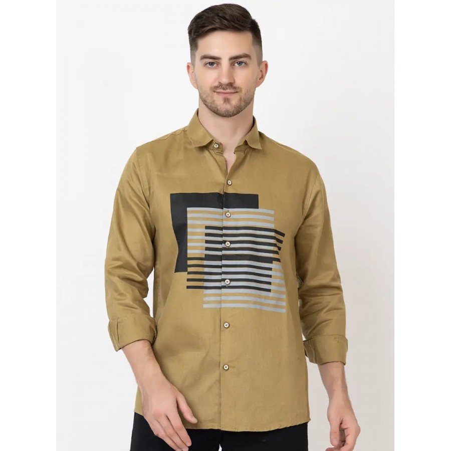 Reliable Khaki Cotton Long Sleeves Casual Shirt For Men