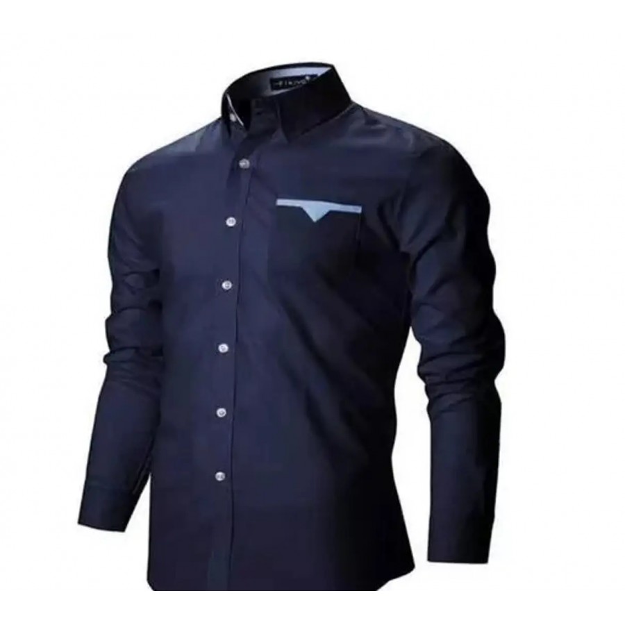 Reliable Navy Blue Cotton Long Sleeves Casual Shirt For Men