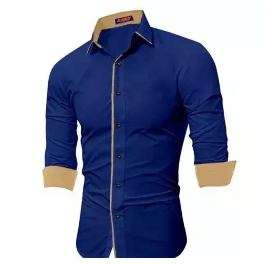 Reliable Navy Blue Cotton Long Sleeves Casual Shirt For Men