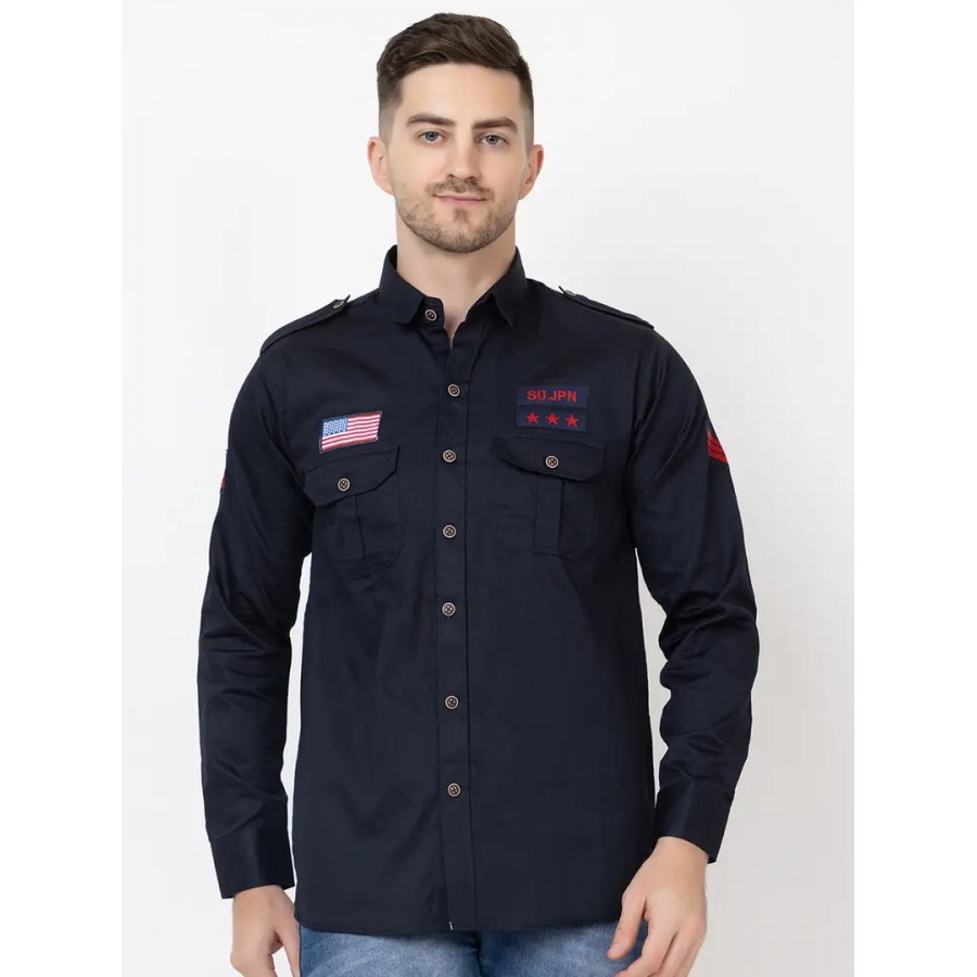 Reliable Navy Blue Cotton Long Sleeves Casual Shirt For Men