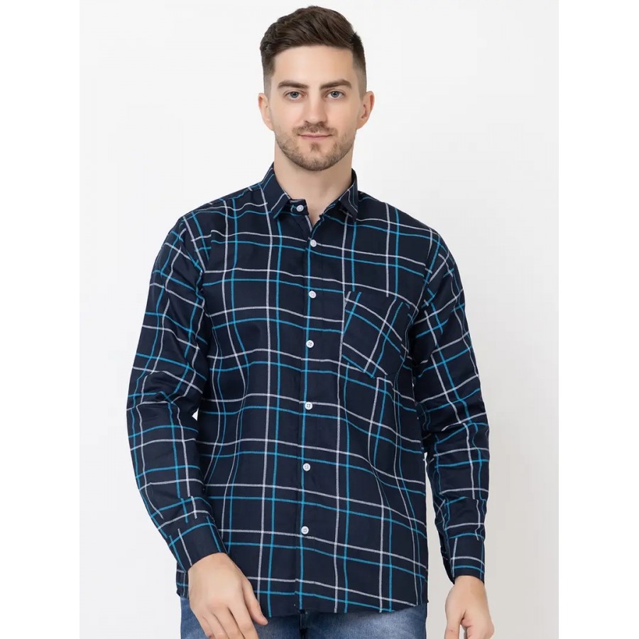 Reliable Navy Blue Cotton Long Sleeves Casual Shirt For Men