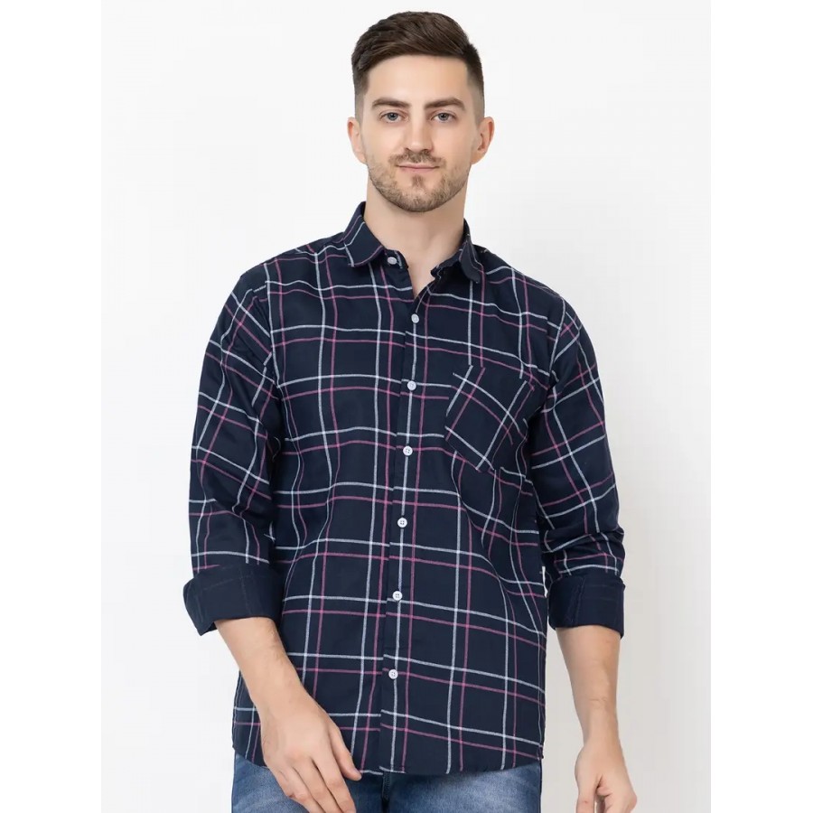 Reliable Navy Blue Cotton Long Sleeves Casual Shirt For Men