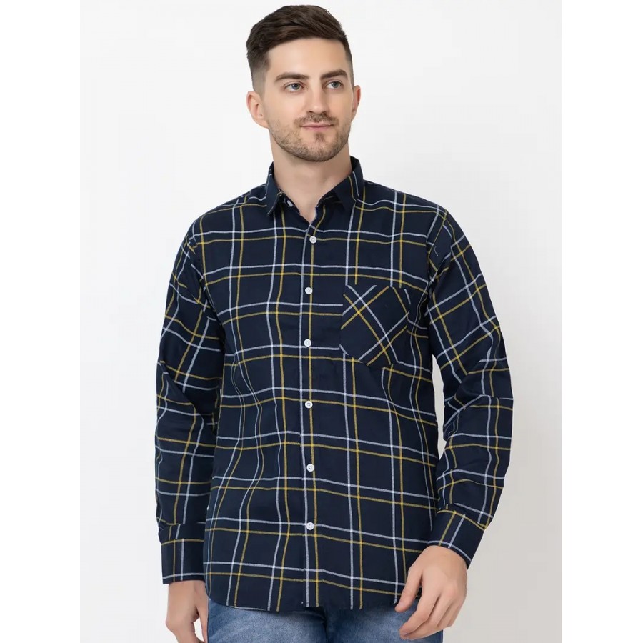 Reliable Navy Blue Cotton Long Sleeves Casual Shirt For Men