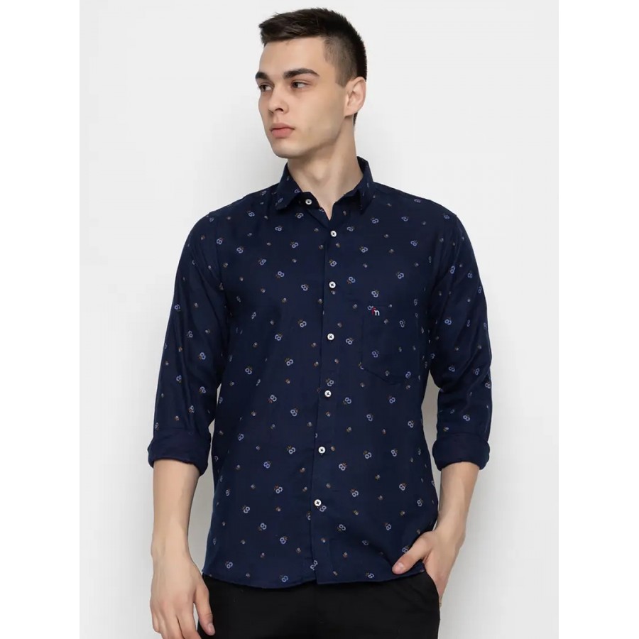 Reliable Navy Blue Cotton Long Sleeves Casual Shirt For Men