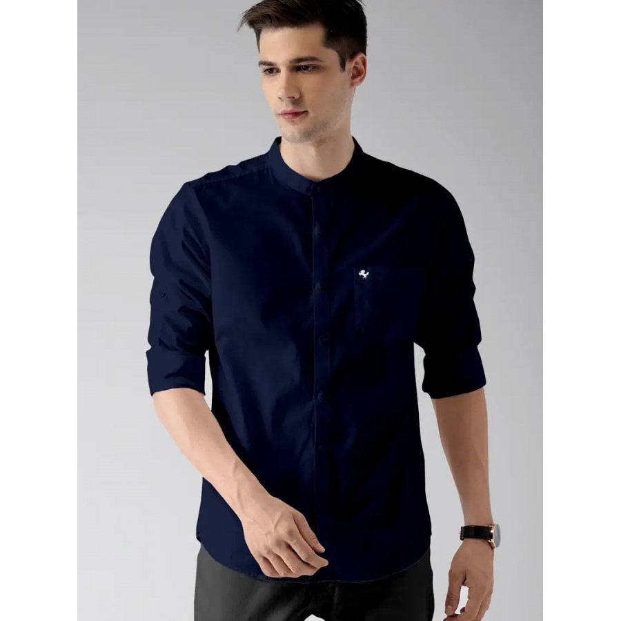 Reliable Navy Blue Cotton Solid Long Sleeves Casual Shirts For Men