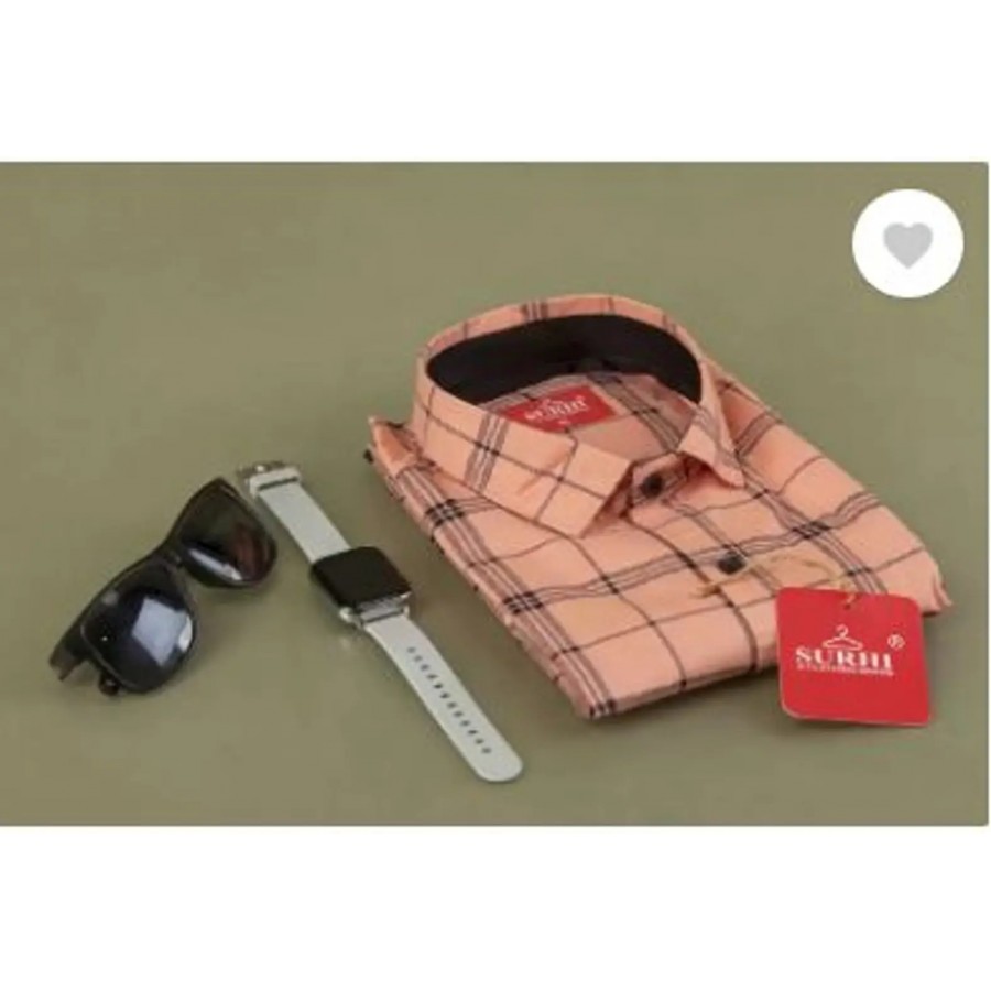 Reliable Peach Cotton Checked Long Sleeves Casual Shirts For Men