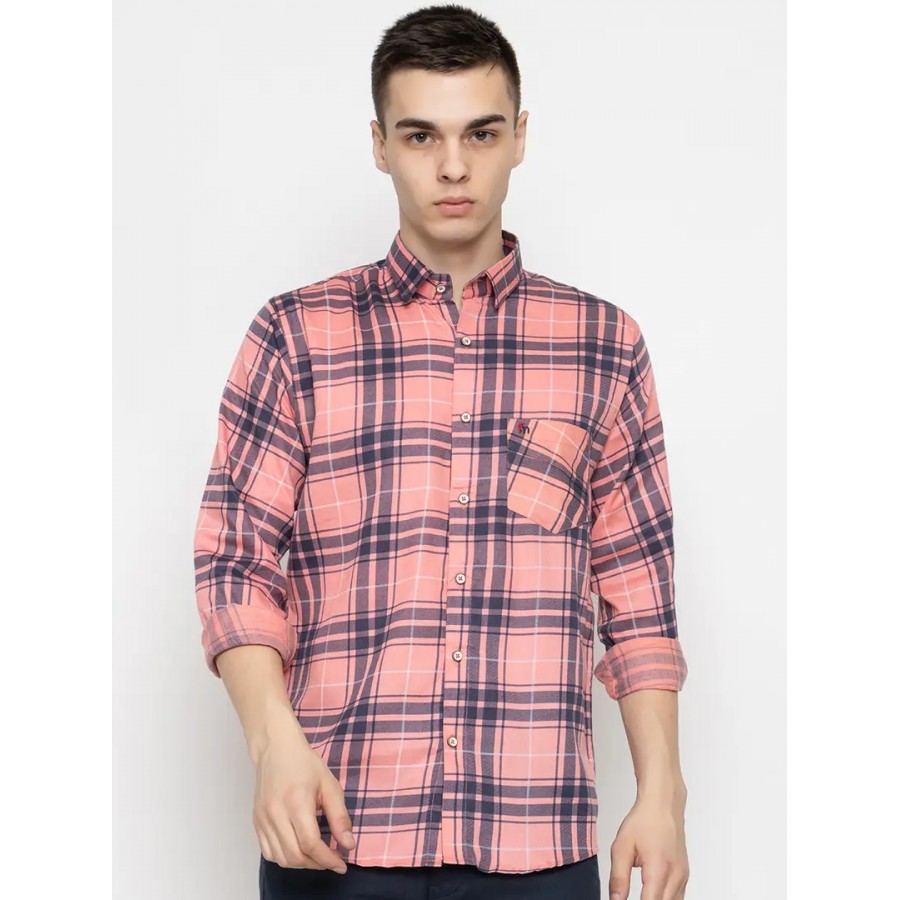 Reliable Peach Cotton Long Sleeves Casual Shirt For Men