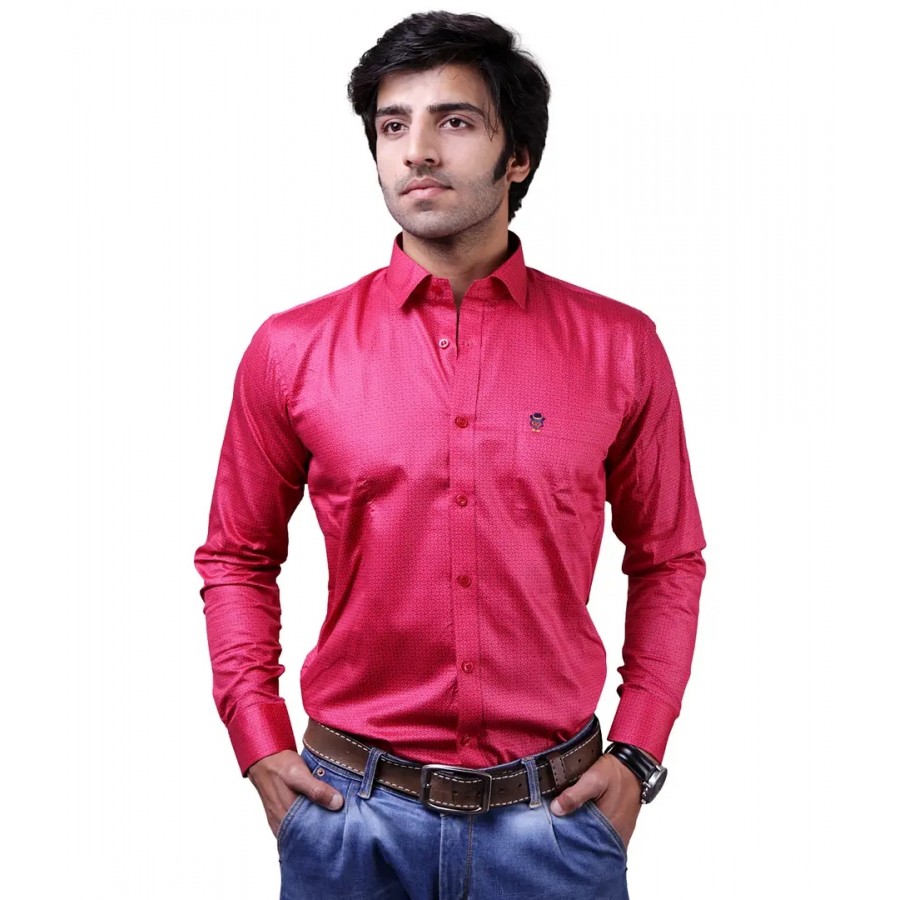 Reliable Pink Cotton Blend Long Sleeves Casual Shirts For Men