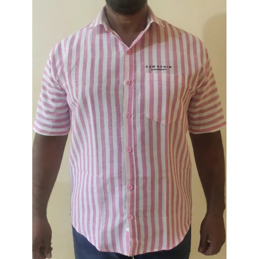 Reliable Pink Cotton Blend Striped Casual Shirts For Men