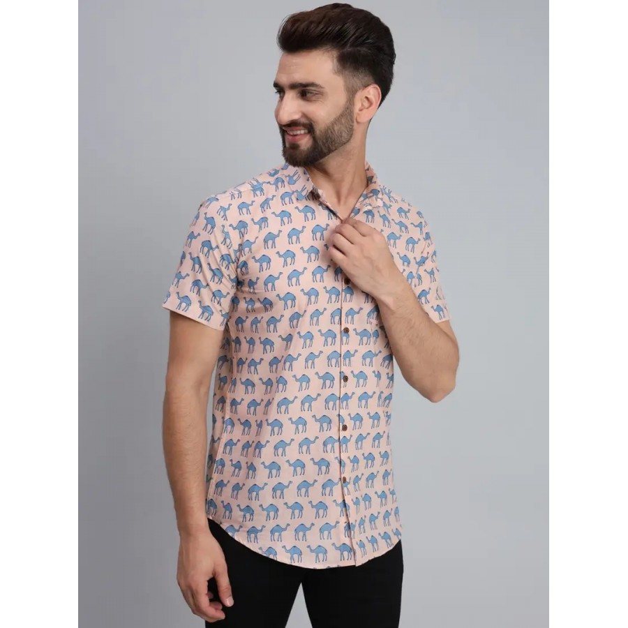 Reliable Pink Cotton Half Sleeves Printed Casual Shirt For Men