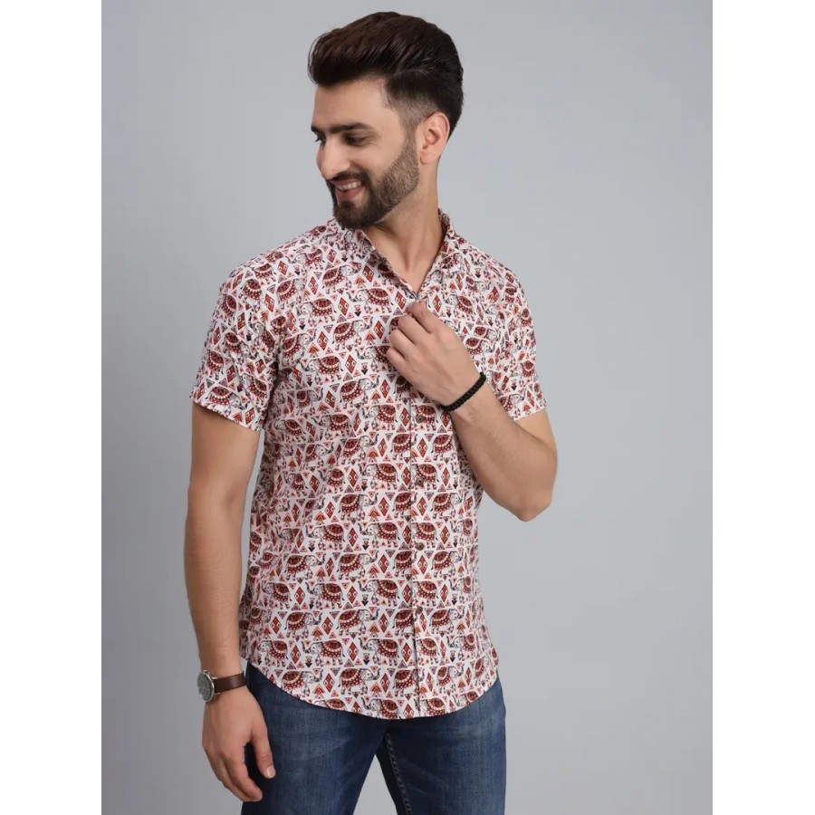 Reliable Pink Cotton Half Sleeves Printed Casual Shirt For Men