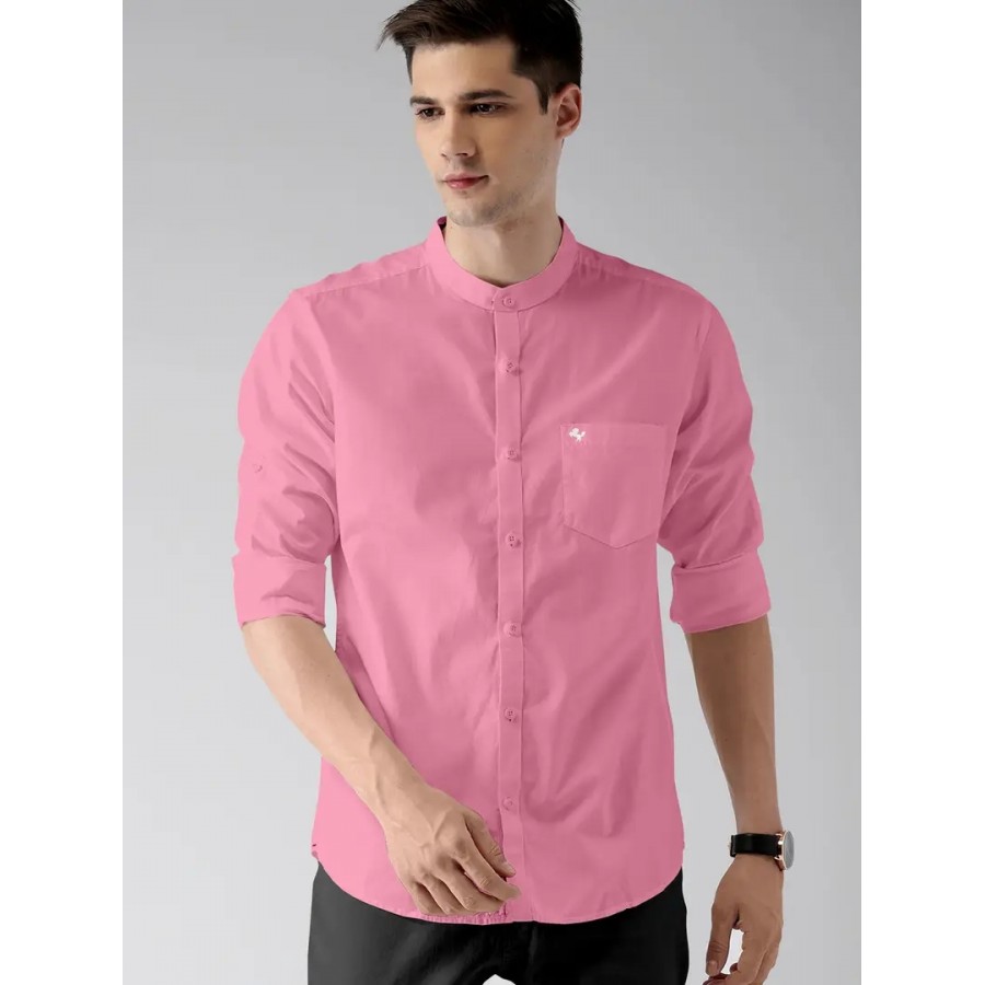 Reliable Pink Cotton Solid Long Sleeves Casual Shirts For Men