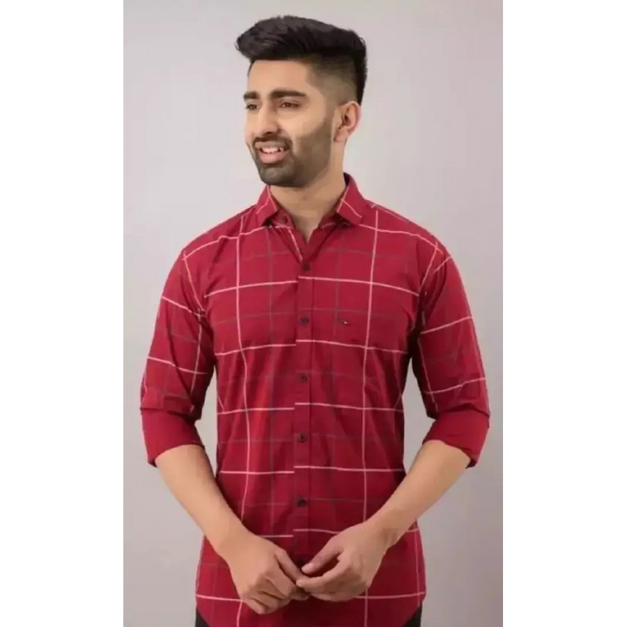 Reliable Red Cotton Checked Long Sleeves Casual Shirts For Men