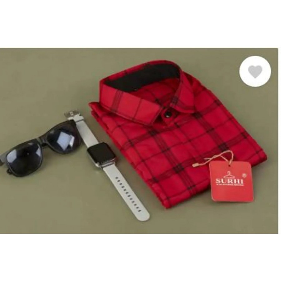 Reliable Red Cotton Checked Long Sleeves Casual Shirts For Men