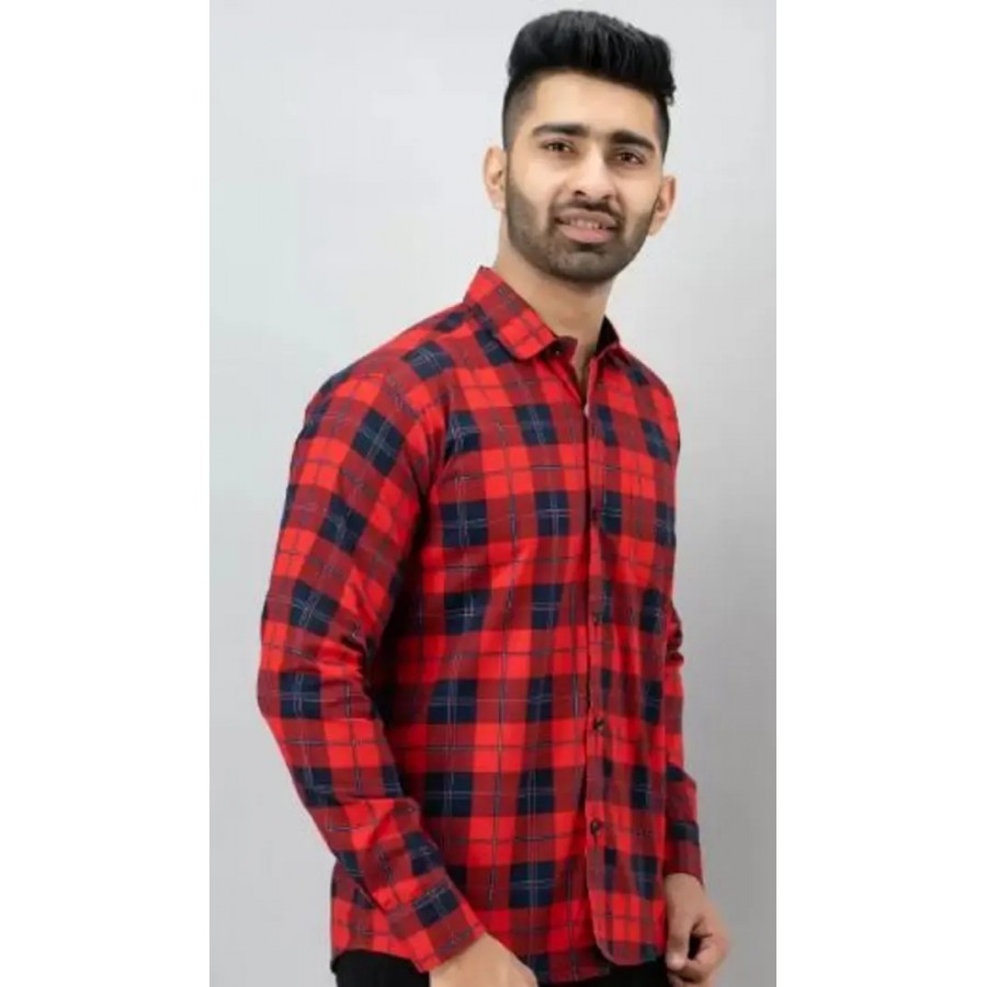 Reliable Red Cotton Checked Long Sleeves Casual Shirts For Men