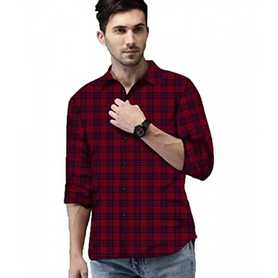 Reliable Red Cotton Checked Long Sleeves Casual Shirts For Men